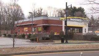 A Roslindale McDonald's where an employee was cut in a drive-thru stabbing on Tuesday, Feb. 7, 2023.