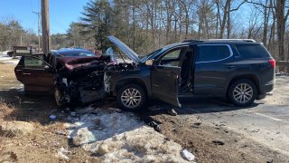 The aftermath of a deadly SUV crash in Swanzey, New Hampshire, on Sunday, March 19, 2023.