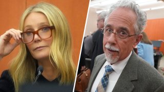 Gwyneth Paltrow, left, and Terry Sanderson, who is suing Paltrow over a Utah skiing collision that he claimed left him with brain damage and four broken ribs.