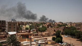 Smoke is seen in Khartoum, Sudan