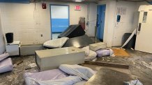 The scene inside the Massachusetts House of Correction in Dartmouth, Massachusetts, after a destructive protest on Friday, April 21, 2023.