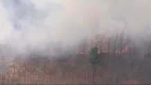 A brush fire burning in Northboro, Massachusetts, on Friday, April 14, 2023.