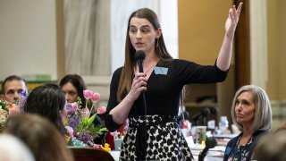 Zooey Zephyr speaks on the House floor during a session at the Montana State Capitol in Helena, Mont., on April 26, 2023.