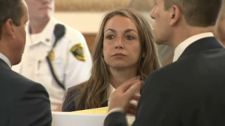 Karen Read after a hearing in Norfolk Superior Court on Wednesday, May 24, 2023. She's accused of killing her boyfriend, Boston police Officer John O'Keefe, outside a home in Canton, Massachusetts.