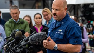 Capt. Jamie Frederick of the U.S. Coast Guard gives an update on the search efforts for five people aboard a missing submersible approximately 900 miles off Cape Cod, on June 20, 2023 in Boston, Massachusetts. 