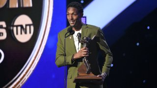 Lou Williams accepts the Kia NBA Sixth Man of the Year Award onstage during the 2019 NBA Awards presented by Kia on TNT at Barker Hangar on June 24, 2019 in Santa Monica, Calif.