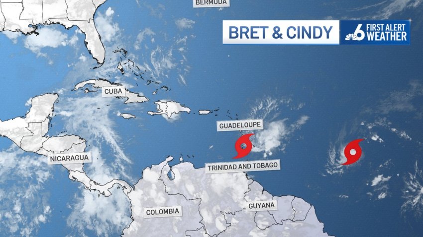 Locations of Tropical Storm Bret and Tropical Cindy  issued at 11 PM EDT on Thursday 22 June 2023