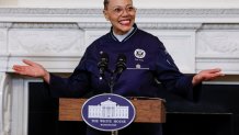 WASHINGTON, DC - JUNE 21: Chef Nina Curtis speaks during a media preview of the state dinner for Thursday’s visit by Indian Prime Minister Narendra Modi in the State Dining Room of the White House on June 21, 2023 in Washington, DC. Because the Prime Minister is vegetarian, U.S. first lady Jill Biden hired Curtis, as she specializes in plant-based foods. Before the state dinner Modi will participate in an Oval Office bilateral meeting and press conference with U.S. President Joe Biden and deliver a speech before a joint session of Congress at the U.S. Capitol Building. (Photo by Anna Moneymaker/Getty Images)