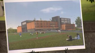 A rendering of a proposed new high school in Boston.