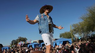 Rob Gronkowski speaks onstage during 2023 Gronk Beach at Talking Stick Resort on February 11, 2023 in Scottsdale, Arizona.