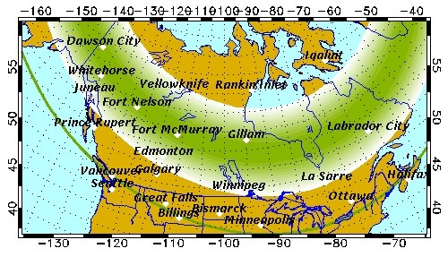 A map showing an auroral activity forecast from July