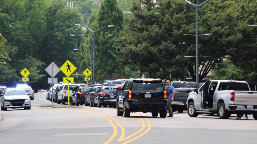 Law enforcement respond to the University of North Carolina at Chapel Hill campus in Chapel Hill, N.C., on Monday, Aug. 28, 2023.