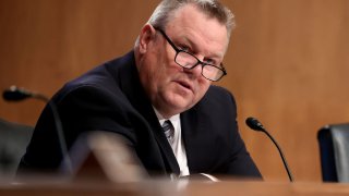 Sen. Jon Tester (D-MT) attends a Senate Homeland Security and Governmental Affairs Committee confirmation hearing on August 05, 2021 in Washington, DC.