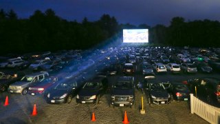 This July 18, 2015, file photo shows cars at the Mendon Twin drive-in in Mendon, Massachusetts.