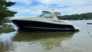 A boat involved in a hit-and-run crash on Lake Winnipesaukee Saturday, Aug. 12, 2023.