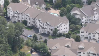 An apartment building in Marlborough, Massachusetts, where a man was fatally stabbed, allegedly by his girlfriend, on Wednesday, Aug. 2, 2023.