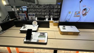 A view of Apple's store after the sale of iPhone 12 model phones is banned in Paris, France