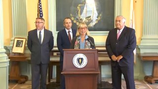 Massachusetts Senate President Karen Spilka speaks at the State House on Tuesday, Sept. 26, 2023, as Democratic lawmakers unveiled a plan to provide tax relief.