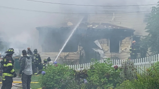 A fire at a home in North Attleborough, Massachusetts on Sept. 25, 2023.
