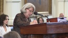 Clerk of the court Patsy Spaw counts the votes after each vote on the articles of impeachment, Saturday, Sept. 16, 2023.