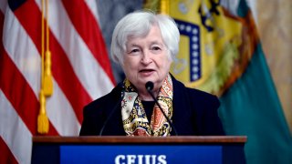 US Treasury Secretary Janet Yellen delivers remarks at the Treasury Department’s Committee on Foreign Investment in the United States conference at the Treasury Department in Washington, DC, on September 14, 2023. 