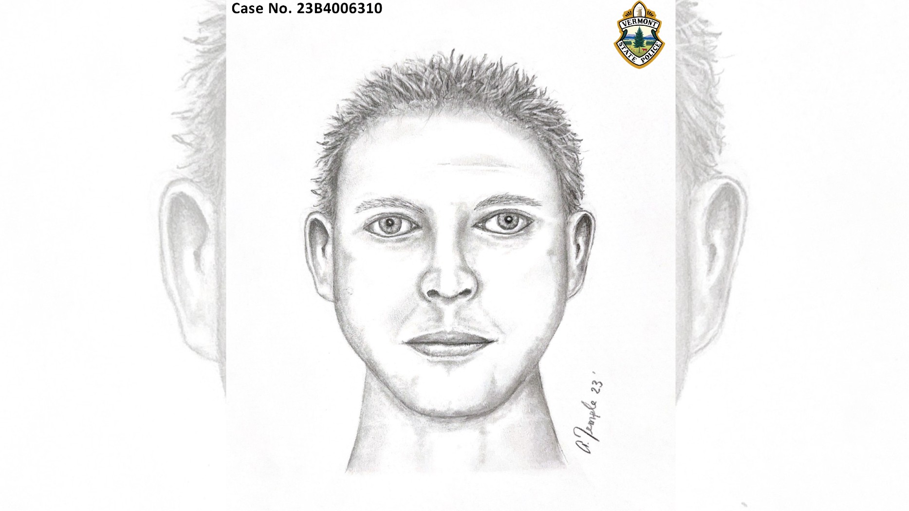 A composite sketch on a person of interest in the death of Honoree Fleming in Castleton, Vermont. The sketch was released Wednesday, Oct. 11, 2023, based on witness interviews.