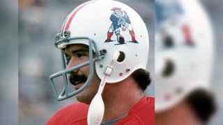 Russ Francis of the New England Patriots looks on during a game at Schaefer Stadium in Foxborough, Massachusetts.