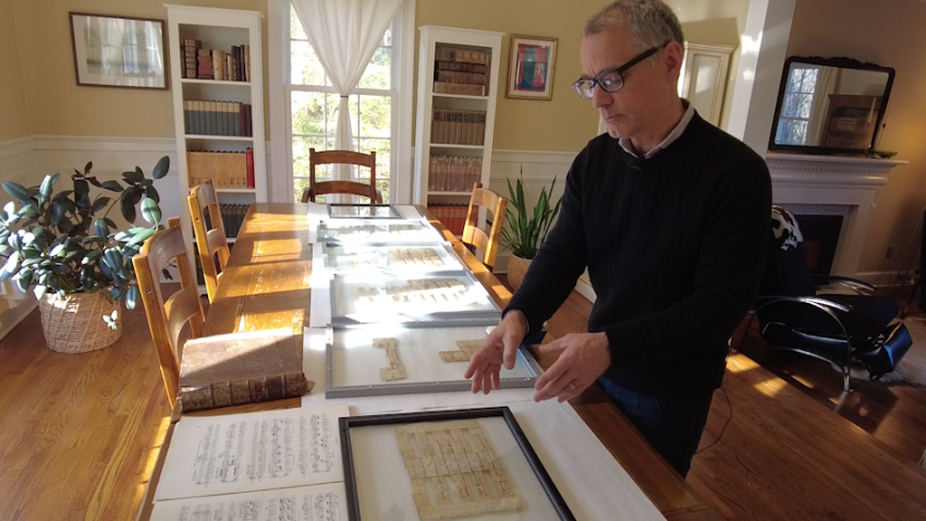 Nicholas Alexander, a collector in Ridgefield, is piecing together bits of musical manuscripts from the 13th century that he discovered in the bindings of books.