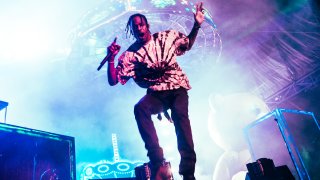 This May 26, 2019, file photo shows Travis Scott perform during Day 3 of Boston Calling Music Festival.