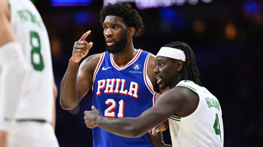 Sixers center Joel Embiid and Celtics guard Jrue Holiday