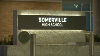 A sign outside Somerville High School
