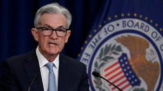 US Federal Reserve Chair Jerome Powell speaks at a news conference on interest rates, the economy and monetary policy actions, at the Federal Reserve Building in Washington, DC, June 15, 2022.