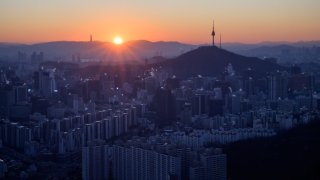 The Seoul city skyline early on December 16, 2020. (Photo by Ed JONES / AFP) (Photo by ED JONES/AFP via Getty Images)