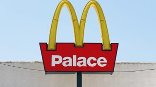 An exterior view of the Palace x McDonald’s Pop-Up Experience on August 18, 2023 in Los Angeles, California.