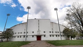 Boston, MA – April 24: The outer facade of White Stadium at Franklin Park. (Photo by David L. Ryan/The Boston Globe via Getty Images)