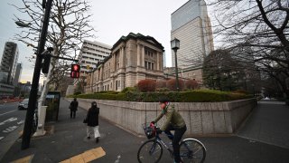 The Bank of Japan headquarters (top C) is seen in Tokyo on December 19, 2023.