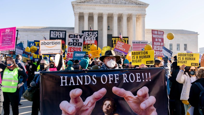 FILE – Abortion rights advocates and anti-abortion protesters demonstrate in front of the U.S. Supreme Court, Dec. 1, 2021, in Washington.