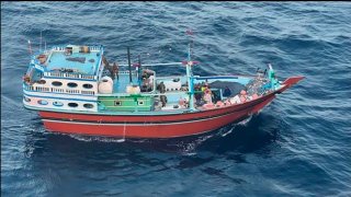 This undated photograph released by the U.S. military's Central Command shows what it is described as the vessel that carried Iranian-made missile components bound for Yemen's Houthi in the Arabian Sea.