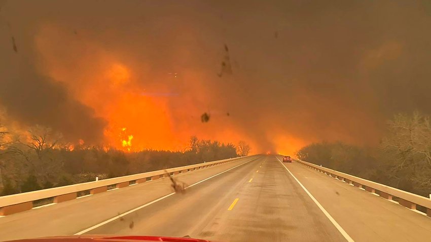 This image taken from Greenville Fire-Rescue’s facebook page on Wednesday, Feb. 28, 2024 shows fires in the Texas Panhandle. A fast-moving wildfire burning through the Texas Panhandle grew into the second-largest blaze in state history, forcing evacuations and triggering power outages as firefighters struggled to contain the widening flames.