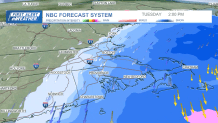 A map showing the forecast of widespread snow falling across Greater Boston the afternoon of Tuesday, Feb. 13, 2024.
