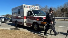 First responders at the scene of a shooting off Route 1 in Danvers, Massachusetts, on Monday, Feb. 5, 2024.