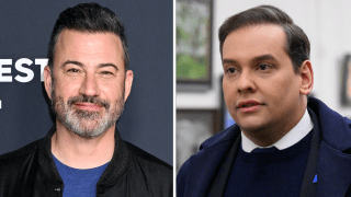(L-R) Jimmy Kimmel and former Rep. George Santos