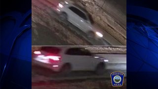 Images of a silver Audi SUV believed to have hit an 86-year-old woman before driving off in Leicester, Massachusetts, on Saturday, Jan. 20, 2024.