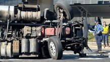 A crashed truck near Boston Logan International Airport on Wednesday, March 13, 2024.