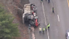 Truck rolls over, spills gravel on Route 3 in Weymouth
