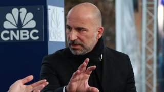 Dara Khosrowshahi, CEO of Uber, speaking on CNBC’s Squawk Box at the World Economic Forum Annual Meeting in Davos, Switzerland on Jan. 17th, 2024.