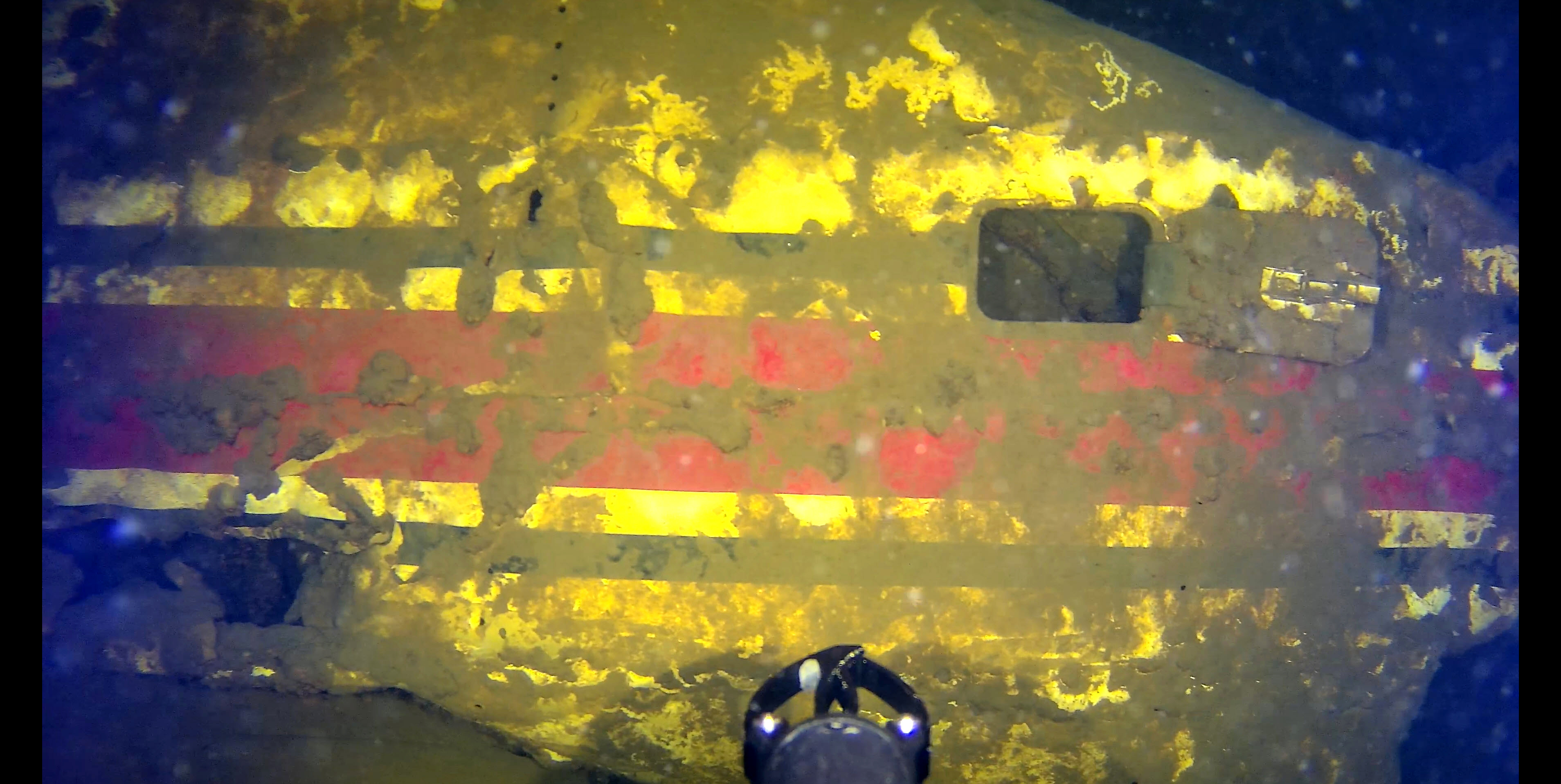 The side of plane wreckage in Lake Champlain identified by undersea search expert Garry Kozak as N400CP, a plane that crashed in January 1971 after taking off from Burlington, Vermont.
