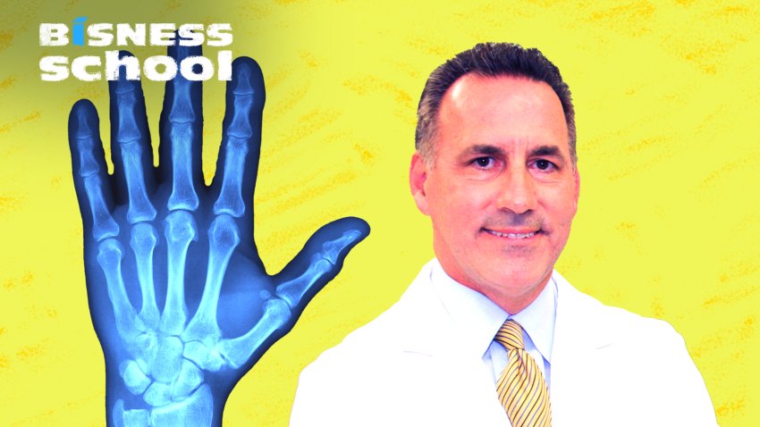 Dr. Alejandro Badia and a stock image of a hand X-ray