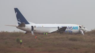 Boeing 737 of Transair en route to Bamako skids off runway at Dakar International Airport in Senegal on May 09, 2024. In a statement from the Ministry of Transportation, it was reported that a Boeing 737 passenger plane carrying 85 people veered off the runway at the airport in Dakar