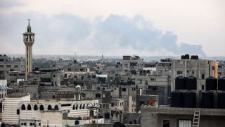Smoke is billowing following Israeli bombardment in Rafah.